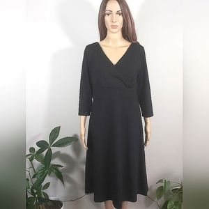 Eddie Bauer black faux wrap midi dress 3/4 sleeves